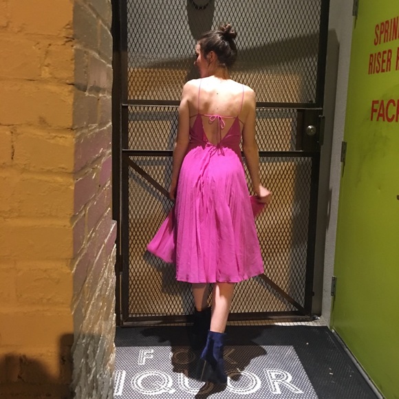 fuchsia pink midi dress